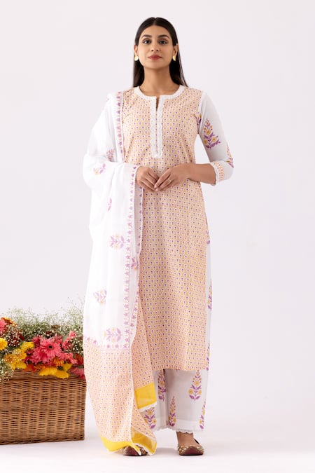 Abbaran Block Print Straight Kurta Set 