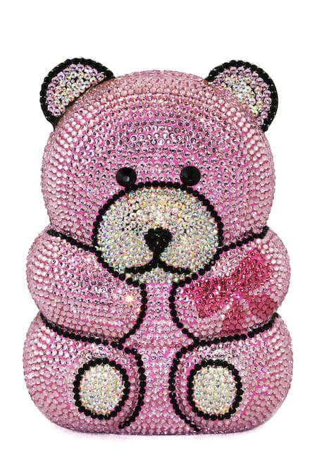 Crystal Craft Pink Embellished Swarovski Teddy Shaped Clutch