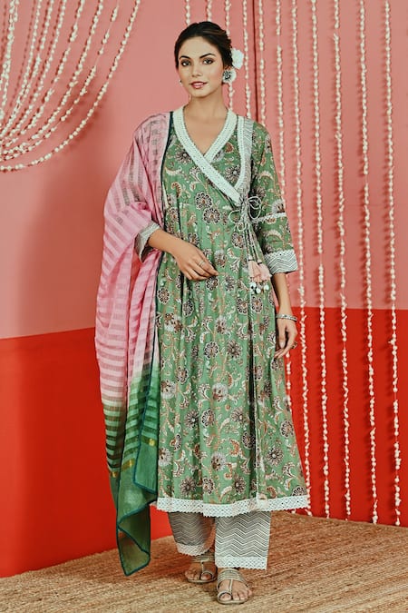 Myaara Cotton Floral Print Anarkali Set 