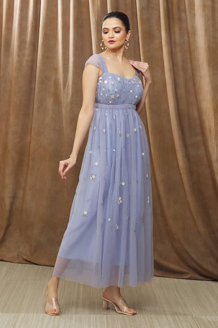 Bump Loving Purple Shell Tulle Hand Embroidered Floral Pattern Kiara Pearl Maternity Gown 