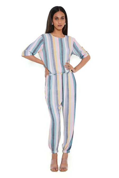 PS Pret by Payal Singhal Stripe Print Top & Joggers Set 