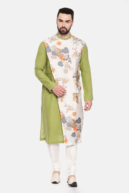 Mayank Modi - Men Printed Long Kurta & Pant Set 