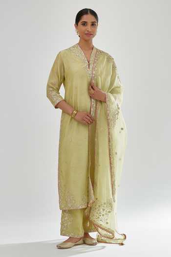 Kora Silk Chanderi Straight Kurta Set 