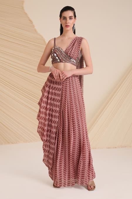 Divya Aggarwal Verity Printed Draped Blouse & Skirt Set 