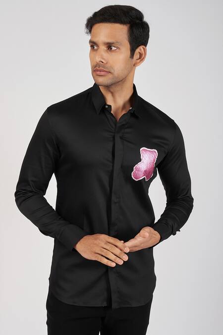 Buy Black Stretchable Cotton Hand Embroidered Teddy Shirt For Men by  Sanjana reddy Designs Online at Aza Fashions.