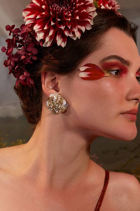 Shop_House Of D"Oro_White Semi Precious Stone Elora Embellished Earrings_at_Aza_Fashions