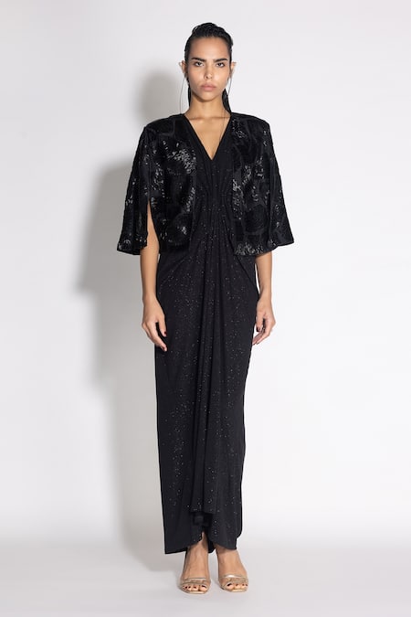 Yiiya Gradient Black Black Glitter Formal Dress For Women V Neck Formal Gown  With Hildl Sleeves LJ201124 From Jiao02, $64.6 | DHgate.Com