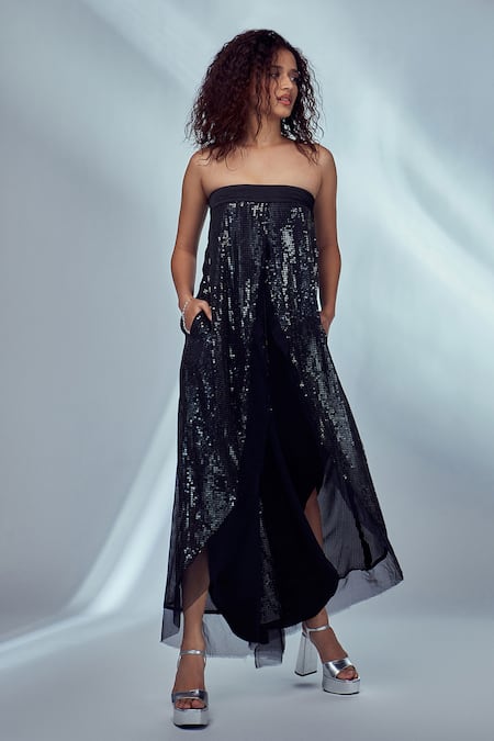 Style Junkiie Sequin Work Panelled Jumpsuit 