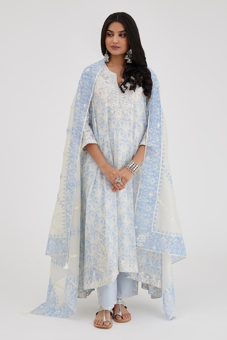 KORA Hand Block Asymmetric Printed Kurta Set 