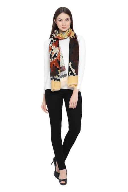 Shingora Brown Woven Geometric Pattern Stole 