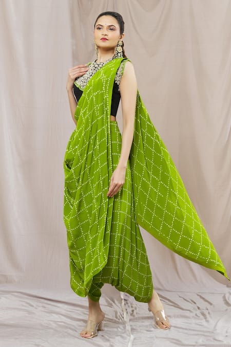 Nupur Kanoi Bandhani Print Dhoti Saree With Blouse 