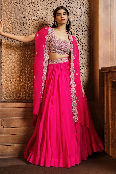 Aneesh Agarwaal Sequin Flower Embroidered Cape Lehenga Set 