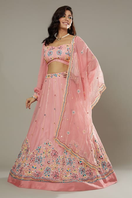 Shop I Am Design Pink Raw , Organza Candy Floss Hand Embroidered Bridal Lehenga Set at Aza Fashions Shop_I Am Design_Pink Raw , Organza Candy Floss Hand Embroidered Bridal Lehenga Set _at_Aza_Fashions