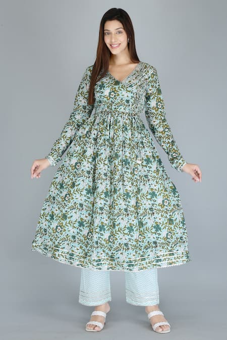 Kalakaari By Sagarika Floral Print Angrakha Anarkali & Pant Set 