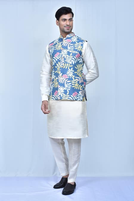 Arihant Rai Sinha Cotton Silk Floral & Leaf Pattern Bundi 