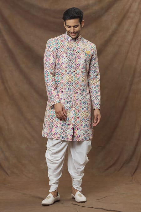 Arihant Rai Sinha Multi Color Sherwani Rayon Embroidered Sequins Abstract Pattern Set