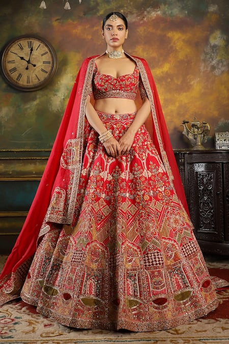 Art Silk Lehenga with Blouse and Dupatta in Red | Lehnga, Choli designs,  Lehnga designs