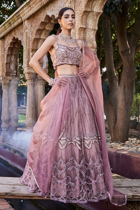 Mehak Murpana Stripe Embroidered Bridal Lehenga Set 