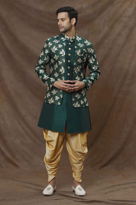 Arihant Rai Sinha Woven Floral Layered Sherwani Set 