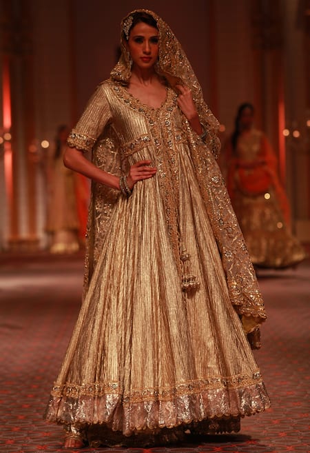 Preeti S Kapoor Beige shimmer embroidered anarkali with dupatta 