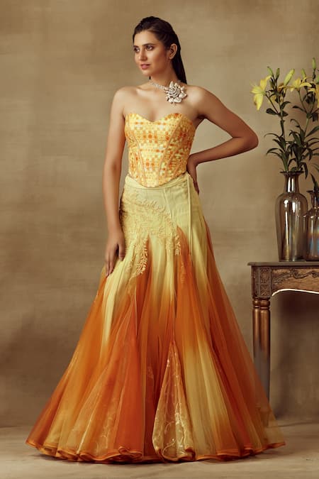 Shilpi Gupta Printed Corset & Ombre Skirt Set 