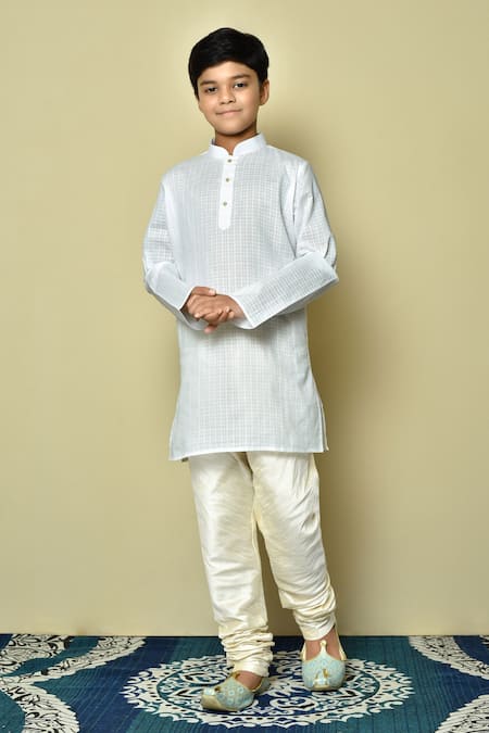 Arihant Rai Sinha White Cotton Patterned Kurta And Churidar Set 