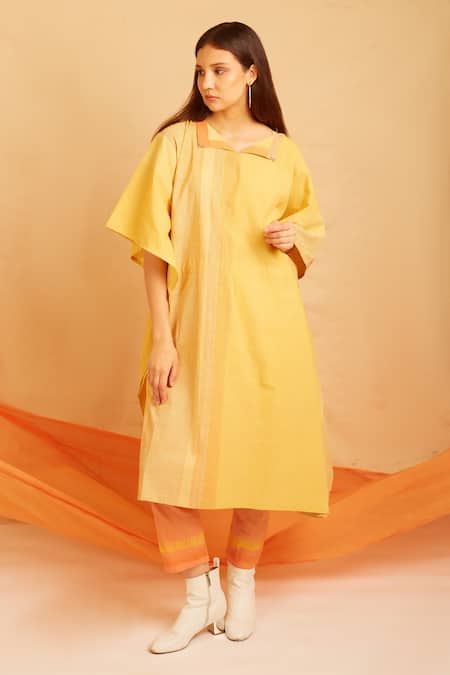 BANANA labs Striped Hand Block Print Kaftan & Pant Set 
