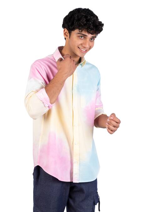 Theorem - Multi Color Cotton Tie Dye Happy Shirt For Men