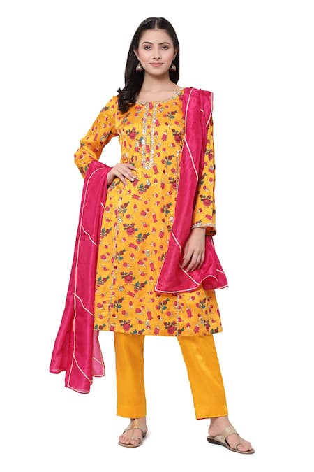 Shetab Kazmi Flower Print & Gota Patti Laced Kurta Set 