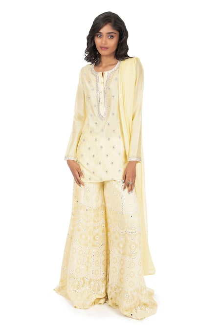 Monisha Jaising Embroidered Kurta Set With Chikankari Sharara 