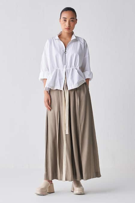 Three Drawstring Details Top & Box Pleated Pant Set 