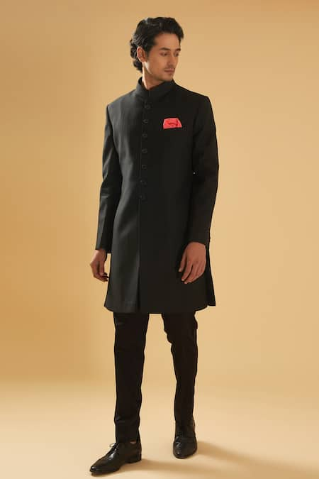 Raghavendra Rathore Blue Mandarin Collar Tailored Achkan 