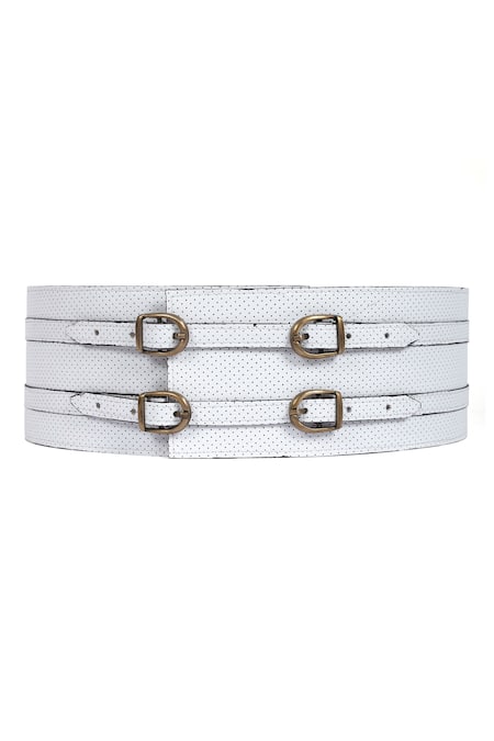 Buy White Penny Crafted Leather Buckle Belt by TROV Online at Aza