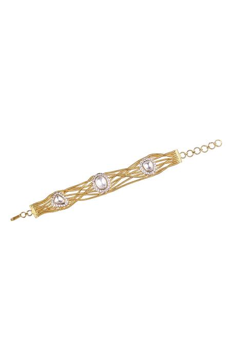 Vasundhara_Gold Plated Crystals Handcrafted Entangled Bracelet_Online_at_Aza_Fashions