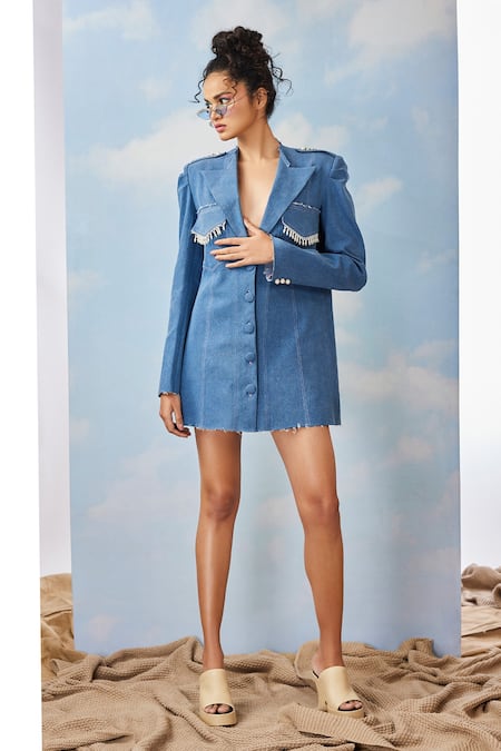 Buy Cloth Bites Women Denim Dress (Small, EMB Blue) at Amazon.in