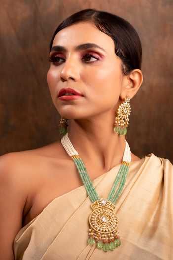 Ishhaara_Multi Color Pearls Layered Necklace Set_Online_at_Aza_Fashions