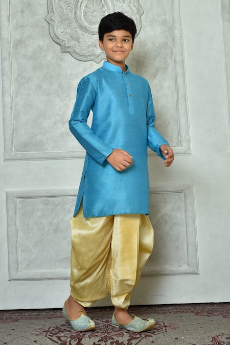 Arihant Rai Sinha Blue Silk Full Sleeve Straight Kurta And Dhoti Pant Set 