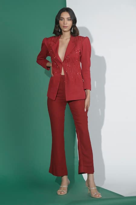Buy HAUTEMODA Women Blazer and Trouser Co-ord Set (L, Wine) at Amazon.in