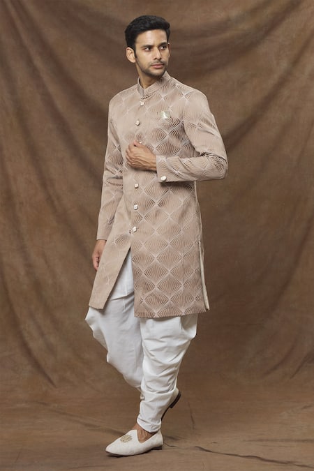 Arihant Rai Sinha Brown Sherwani Jacquard Geometric Pattern Set 