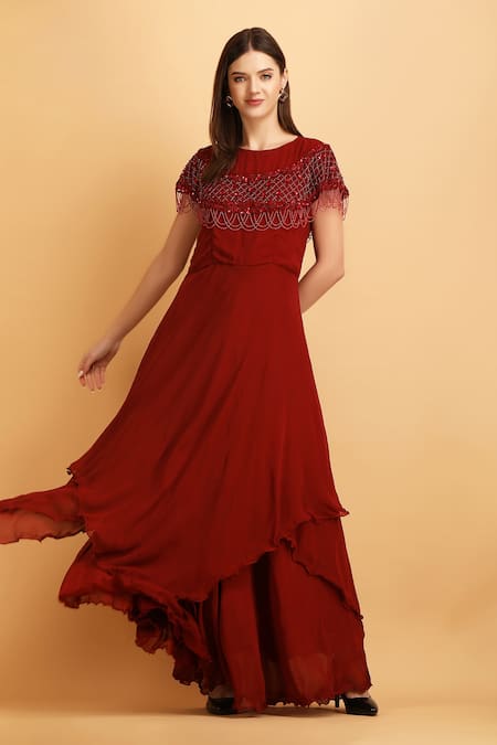 LABEL IVISH Embroidered Cut Dana Shoulder Panel Gown 