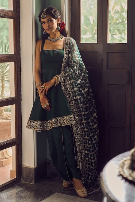 LASHKARAA Silk Peplum Kurta Dhoti Pant Set 