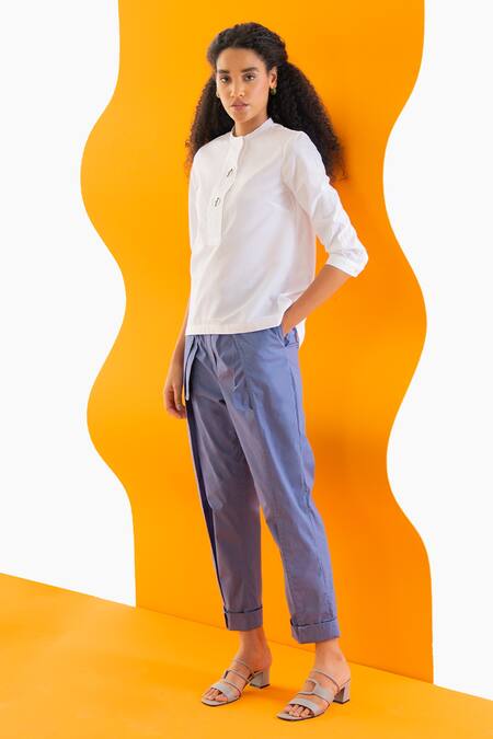 Buy NOTEBOOK White Cotton Poplin Plain Round Emilio Neck Top at Aza Fashions Buy_NOTEBOOK_White Cotton Poplin Plain Round Emilio Neck Top _at_Aza_Fashions