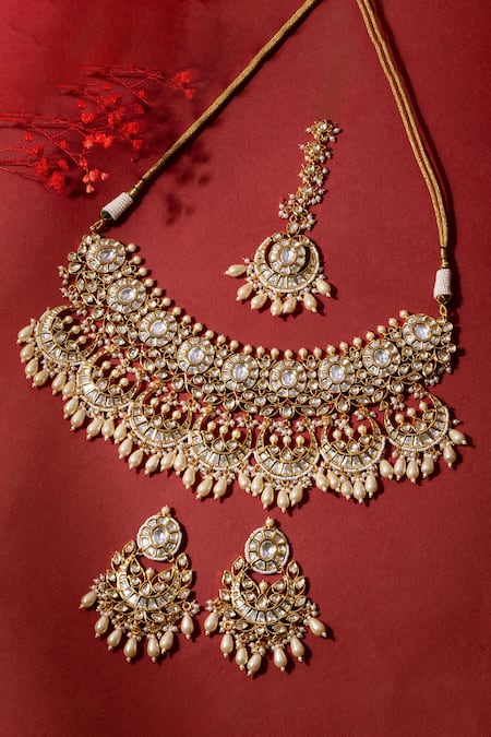ZEVAR BY GEETA Bead Drop Choker Set 