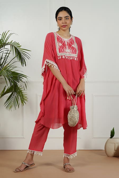 OMI Embroidered Kaftan & Pant Set 