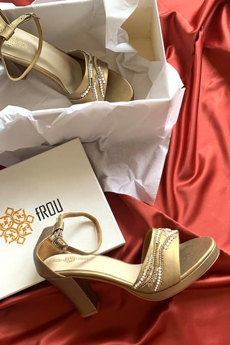 THE FROU FROU STUDIO Gold Embellished Jewel Strappy Heels 