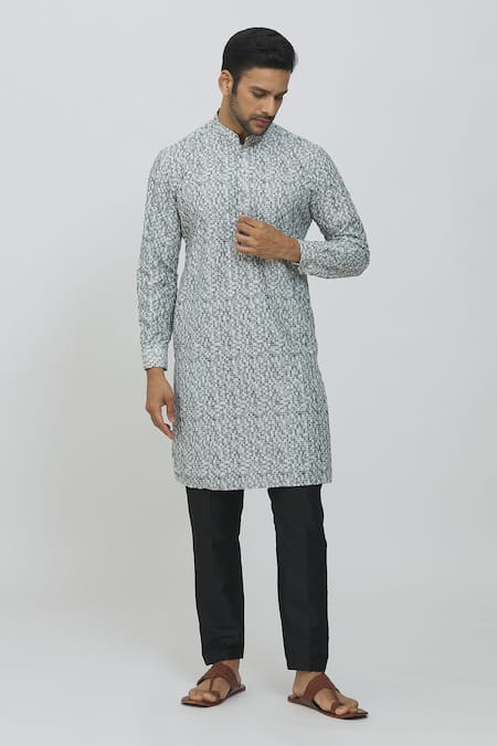 Rng Safawala Grey Silk, Cotton Sequins Embroidered Kurta And Pant Set