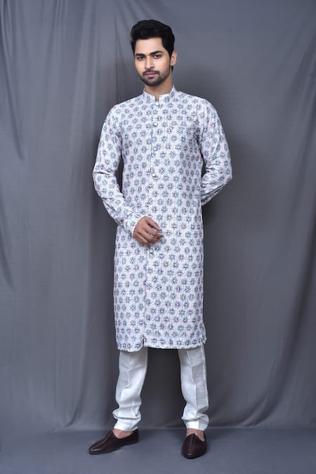 Adara Khan Multi Color Kurta Cotton Embroidered Geometric Pattern Set