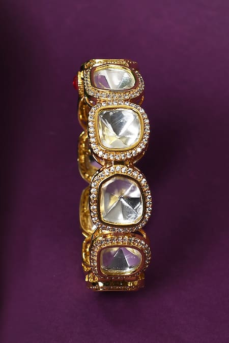 Zevar by Geeta Gold Plated Polki And Stones Embellished Jadau Cut Work Kada 