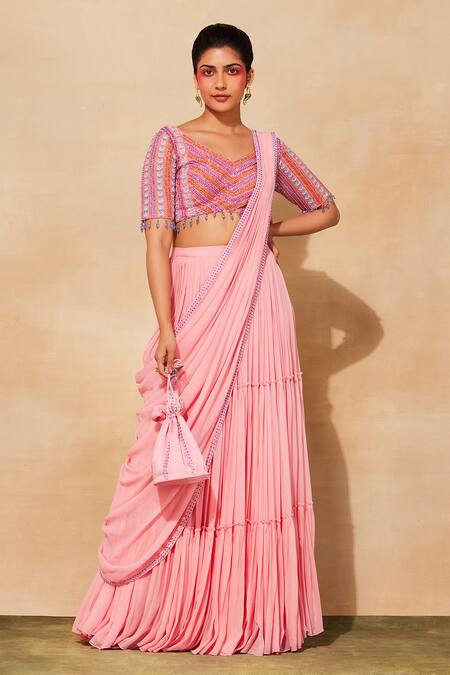 BLUSH EMBROIDERED SAREE SET