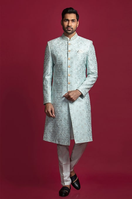 Jayesh Shah Floral & Thread Embroidered Sherwani Set 